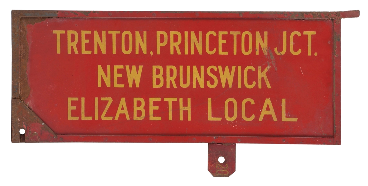 TRENTON & PRINCETON JUNCTION TIN RAILWAY GATE SIGN. 