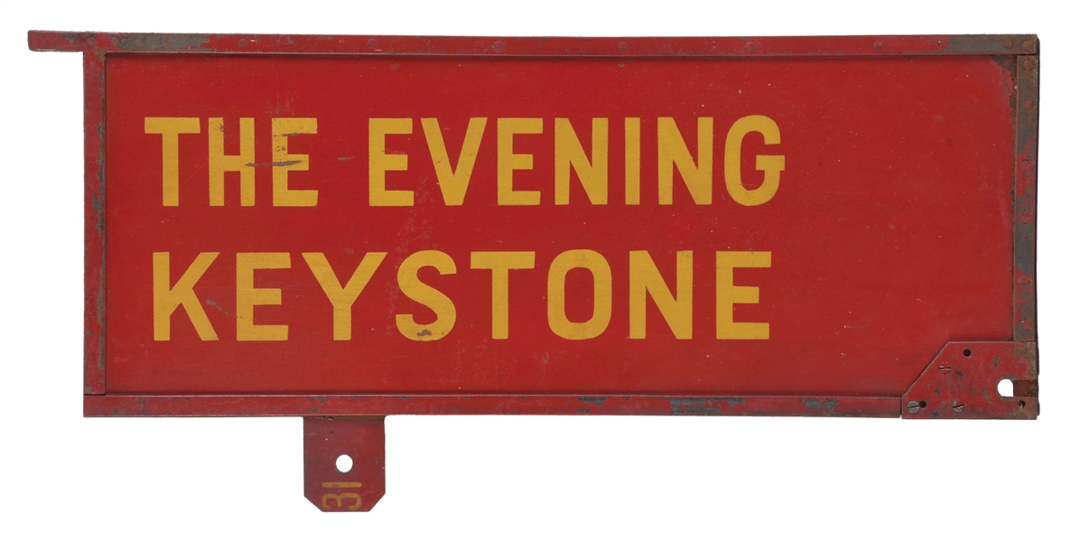 THE EVENING KEYSTONE METAL RAILWAY GATE SIGN. 