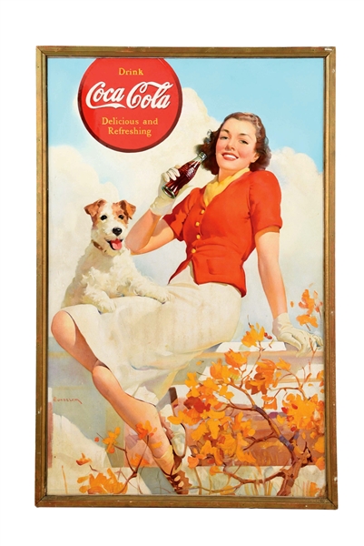 LARGE CARDBOARD COCA-COLA ADVERTISING GIRL WITH BY ARTIST HADDON SUNDBLOM.