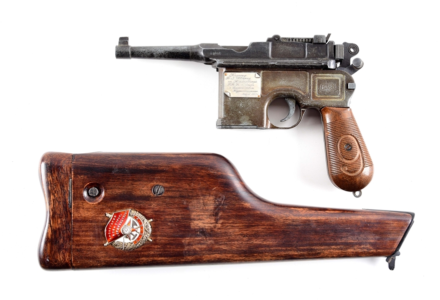 INTERESTING SOVIET DECORATED MAUSER C96 DISPLAY GUN WITH STOCK.