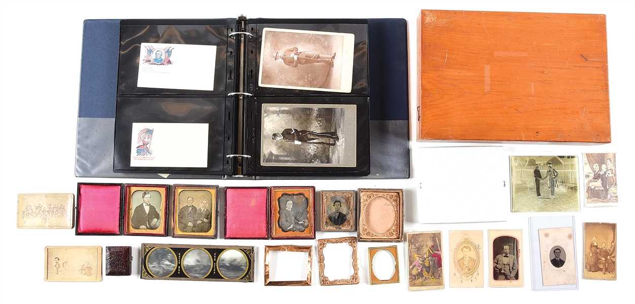 LOT OF DAGUERREOTYPES, TINTYPES, CDVS, SOME MILITARY.