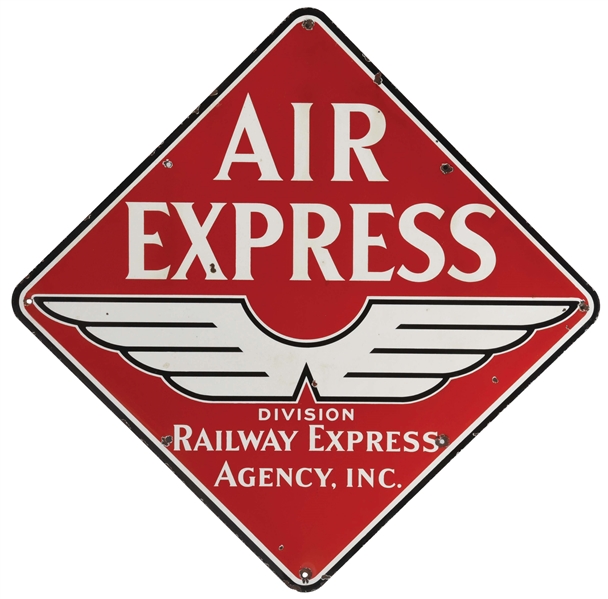 RAILWAY EXPRESS AIR EXPRESS PORCELAIN SIGN W/ WING GRAPHIC.  