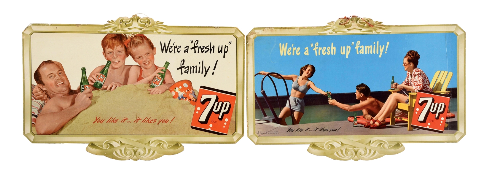 LOT OF 2: 7UP CARDBOARD LITHOGRAPHS.