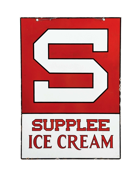 DOUBLE-SIDED PORCELAIN SUPPLEE ICE CREAM SIGN.