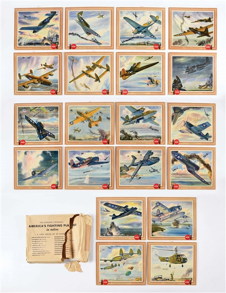 NEW OLD STOCK COMPLETE SET OF 20 "AMERICAS FIGHTING PLANE" COCA-COLA ADVERTISING CARDBOARD HANGERS.