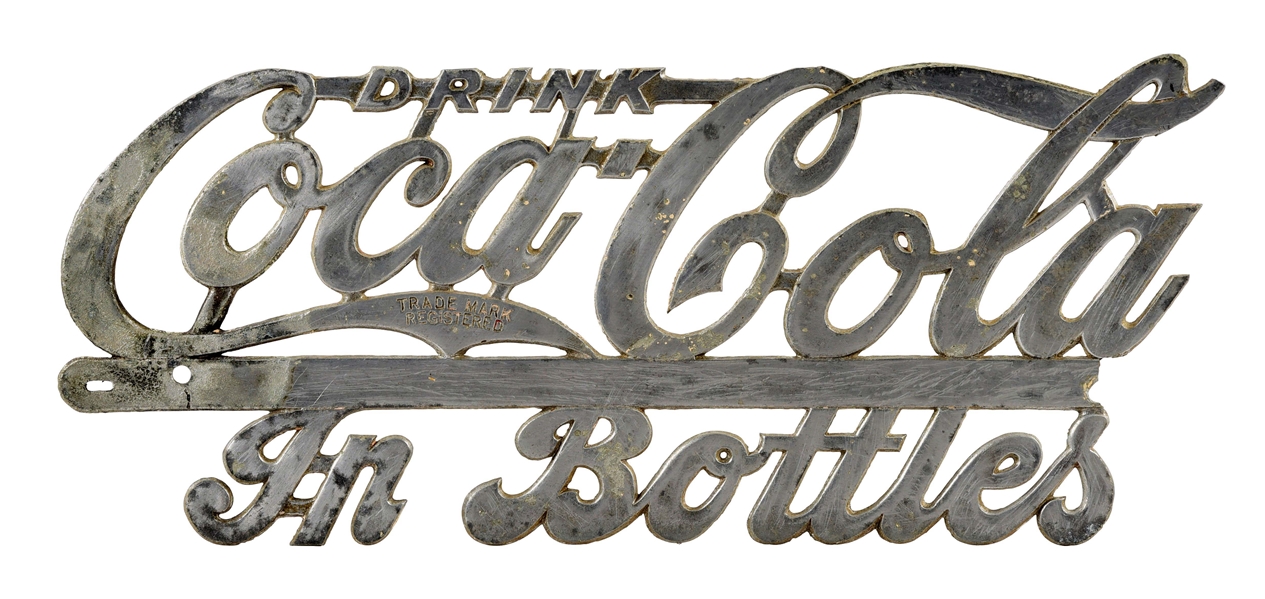 "DRINK COCA-COLA IN BOTTLES" METAL SCRIPT TRUCK SIGN.