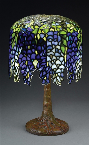 AMERICAN PONY WISTERIA TIFFANY STUDIOS REPRODUCTION LEADED GLASS LAMP.