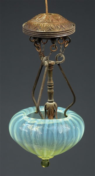 GLASS AND BRONZE CEILING FIXTURE POSSIBLE TIFFANY STUDIOS SHADE.