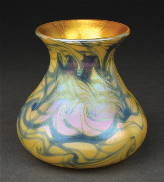 QUEZAL GREEN AND GOLD VASE.