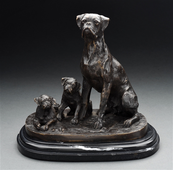 FRENCH BRONZE STATUE OF THE THREE BOXER DOGS.