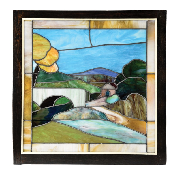 LANDSCAPE STAINED GLASS WINDOW.