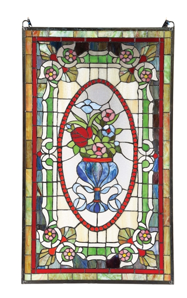 FLOWERS IN THE VASE STAINED GLASS WINDOW.