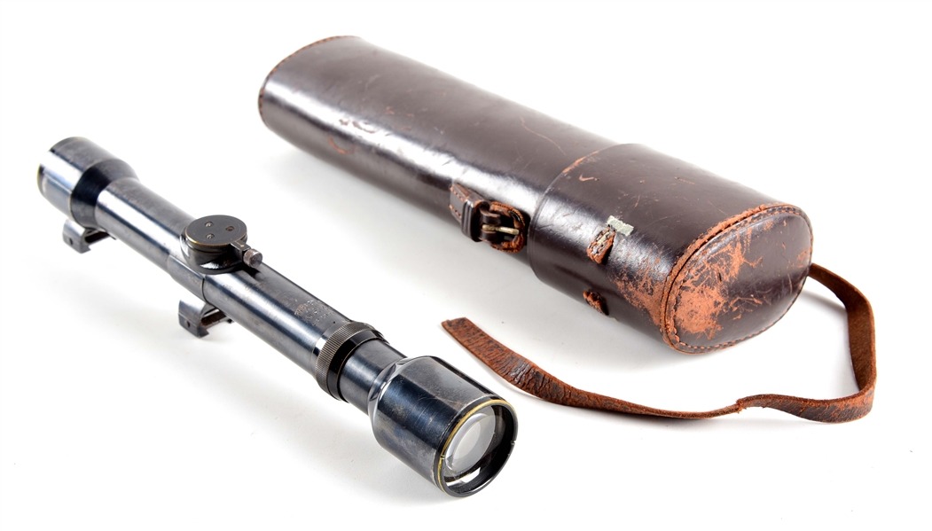 VINTAGE CZECH MARKED 4X SCOPE WITH LEATHER CASE.