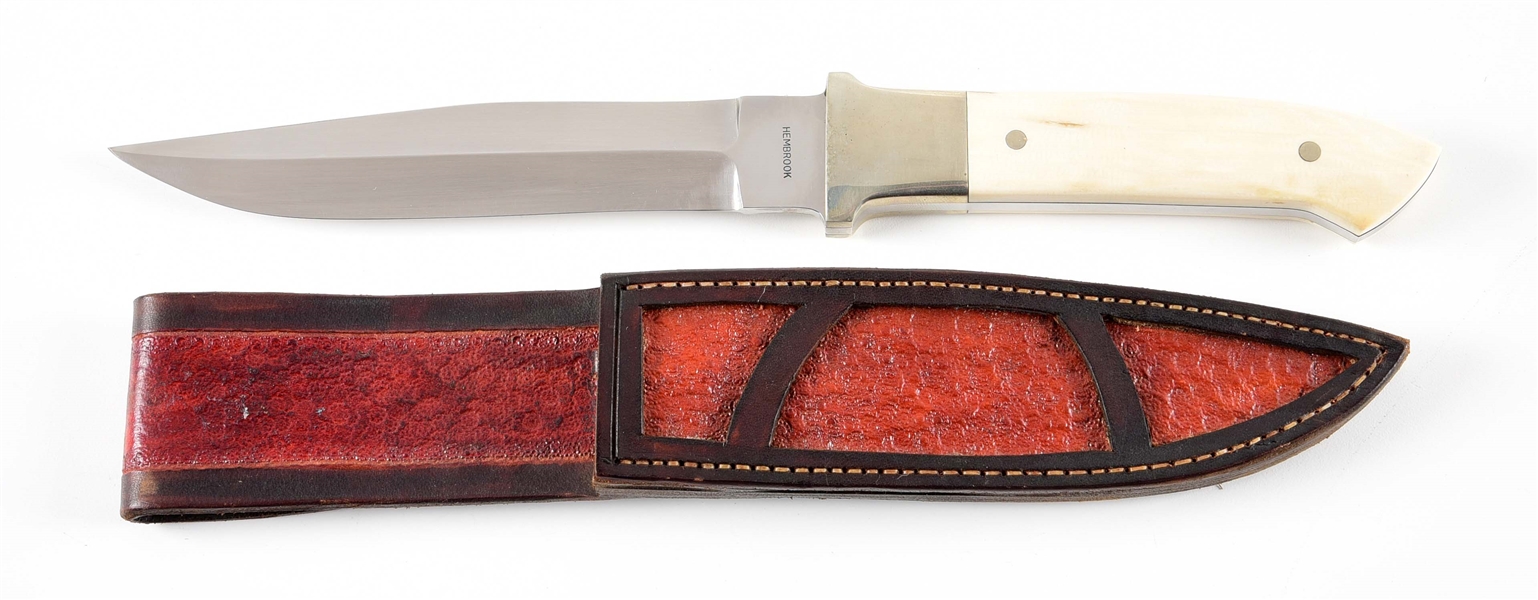 HEMBROOK CUSTOM FIXED BLADE KNIFE WITH SHEATH.