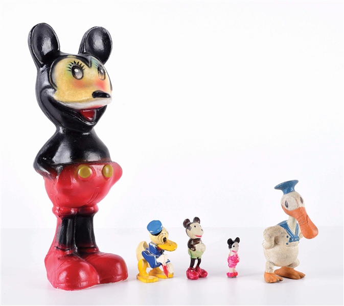 LOT OF 5: VARIOUS EARLY WALT DISNEY MICKEY MOUSE AND DONALD DUCK ITEMS.