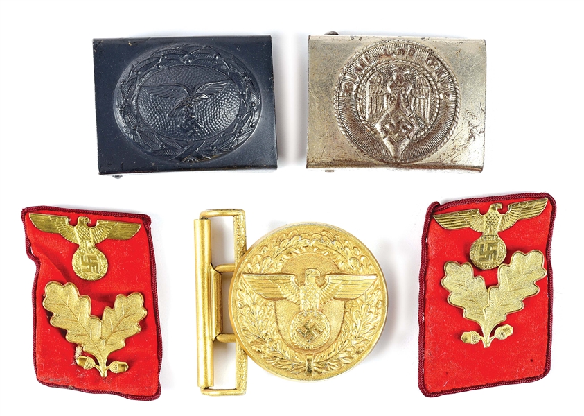 LOT OF 5: THIRD REICH BUCKLES AND COLLAR TABS.