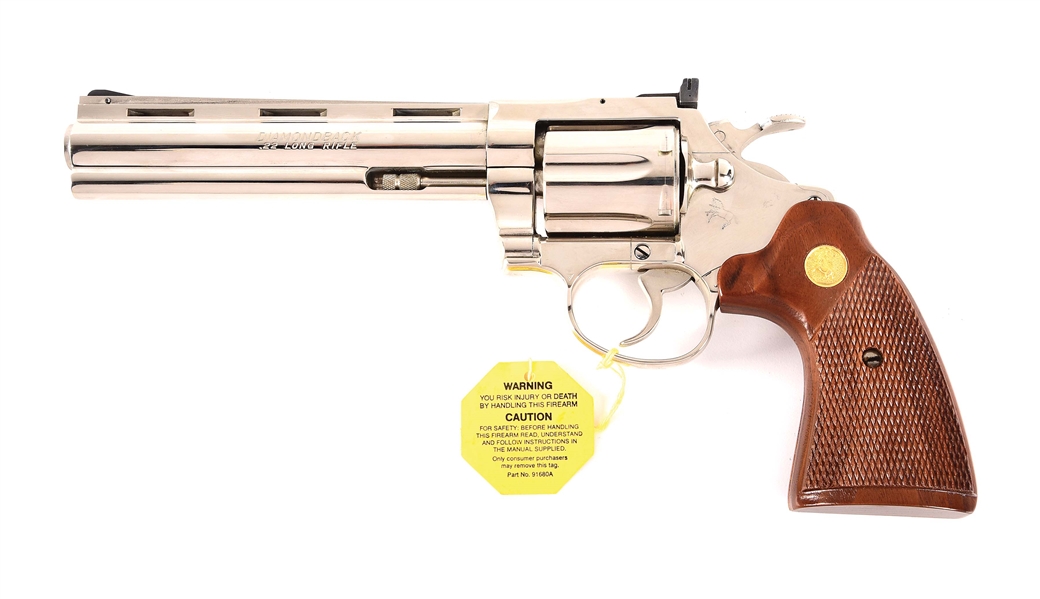 (M) SCARCE & DESIRABLE NICKEL PLATED COLT DIAMONDBACK DOUBLE ACTION REVOLVER WITH MATCHING FACTORY BOX.