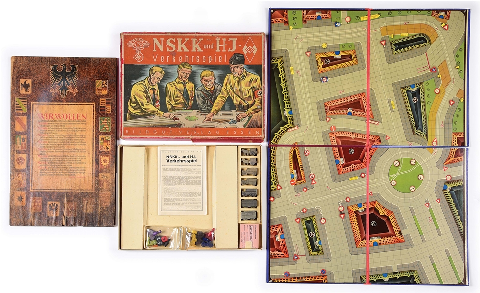 LOT OF 2: THIRD REICH WOOD DOOR PLAQUE AND NSKK/HJ  BOARD GAME.