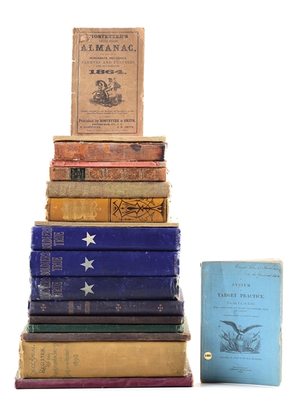 LARGE LOT OF CIVIL WAR BOOKS, IDD COPY 1862 MARKSMANSHIP MANUAL.