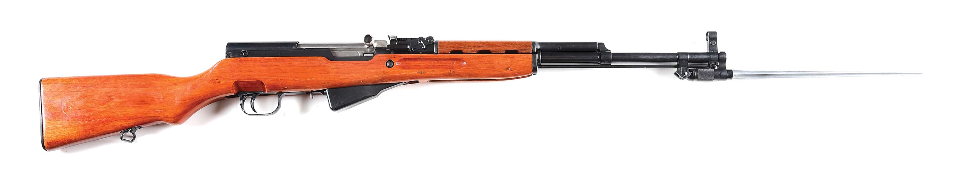 (M) EXCELLENT CHINESE SKS SEMI-AUTOMATIC RIFLE WITH FACTORY SIDEMOUNTED SCOPE & ACCESSORIES.