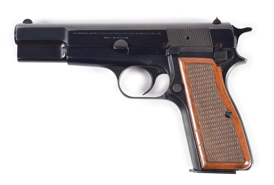 (M) BROWNING HI POWER SEMI AUTOMATIC PISTOL WITH EXTRA MAGAZINE.
