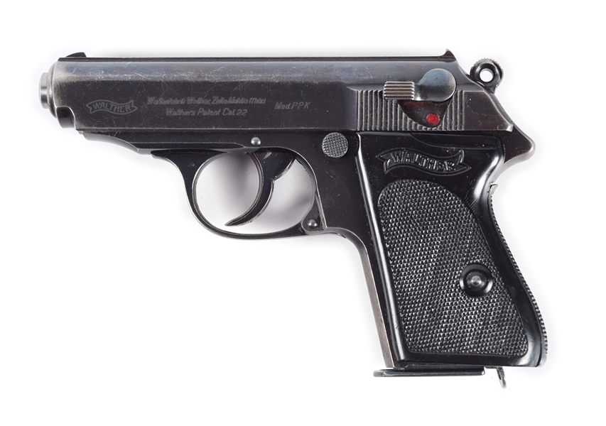 (C) GERMAN WARTIME COMMERCIAL WALTHER MODEL PPK .22 LR SEMI-AUTOMATIC PISTOL WITH HOLSTER & SPARE MAGAZINE.