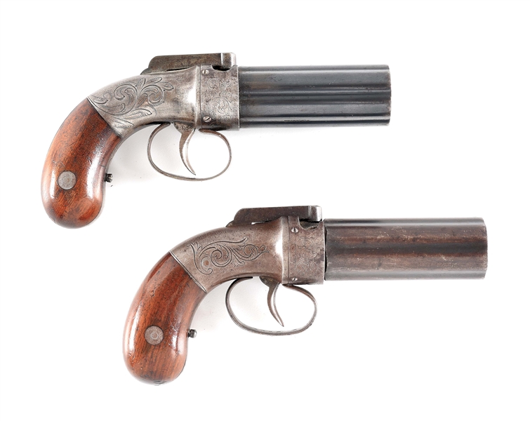 (A) LOT OF 2: ATTRACTIVE ALLEN & THURBER PEPPERBOX PISTOLS.