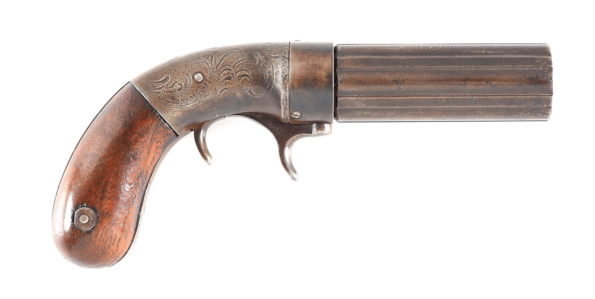 (A) VERY SCARCE BACON & COMPANY UNDERHAMMER PERUCSSION PEPPERBOX PISTOL.