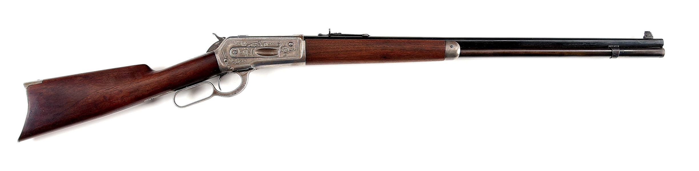 (C) ENGRAVED WINCHESTER MODEL 1886 LEVER ACTION RIFLE.