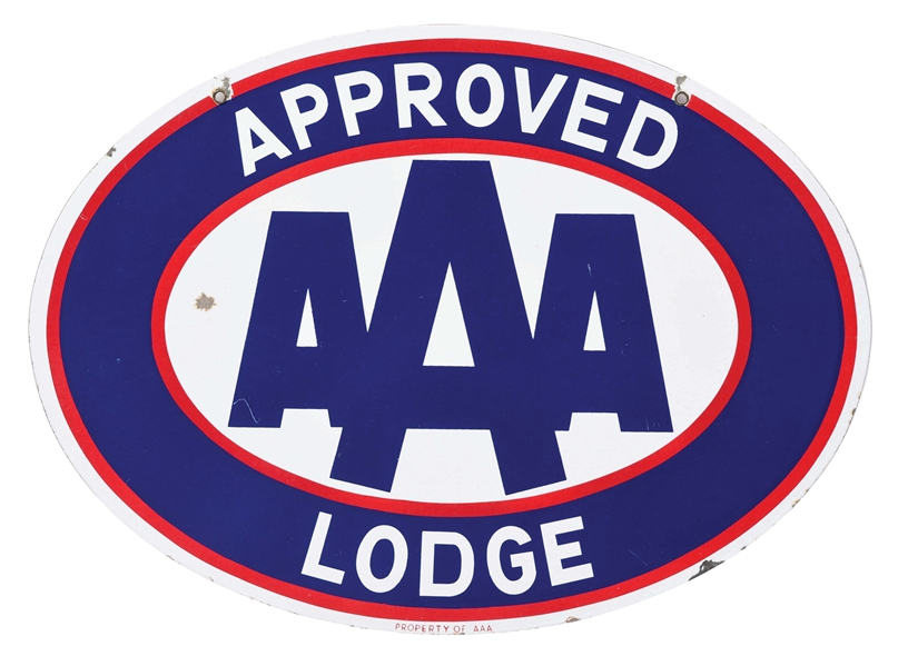 AAA AUTO CLUB APPROVED LODGE PORCELAIN SIGN.