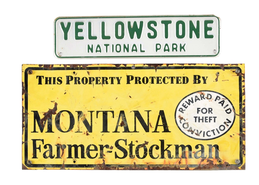 LOT OF 2: YELLOWSTONE & MONTANA EMBOSSED TIN SIGNS.