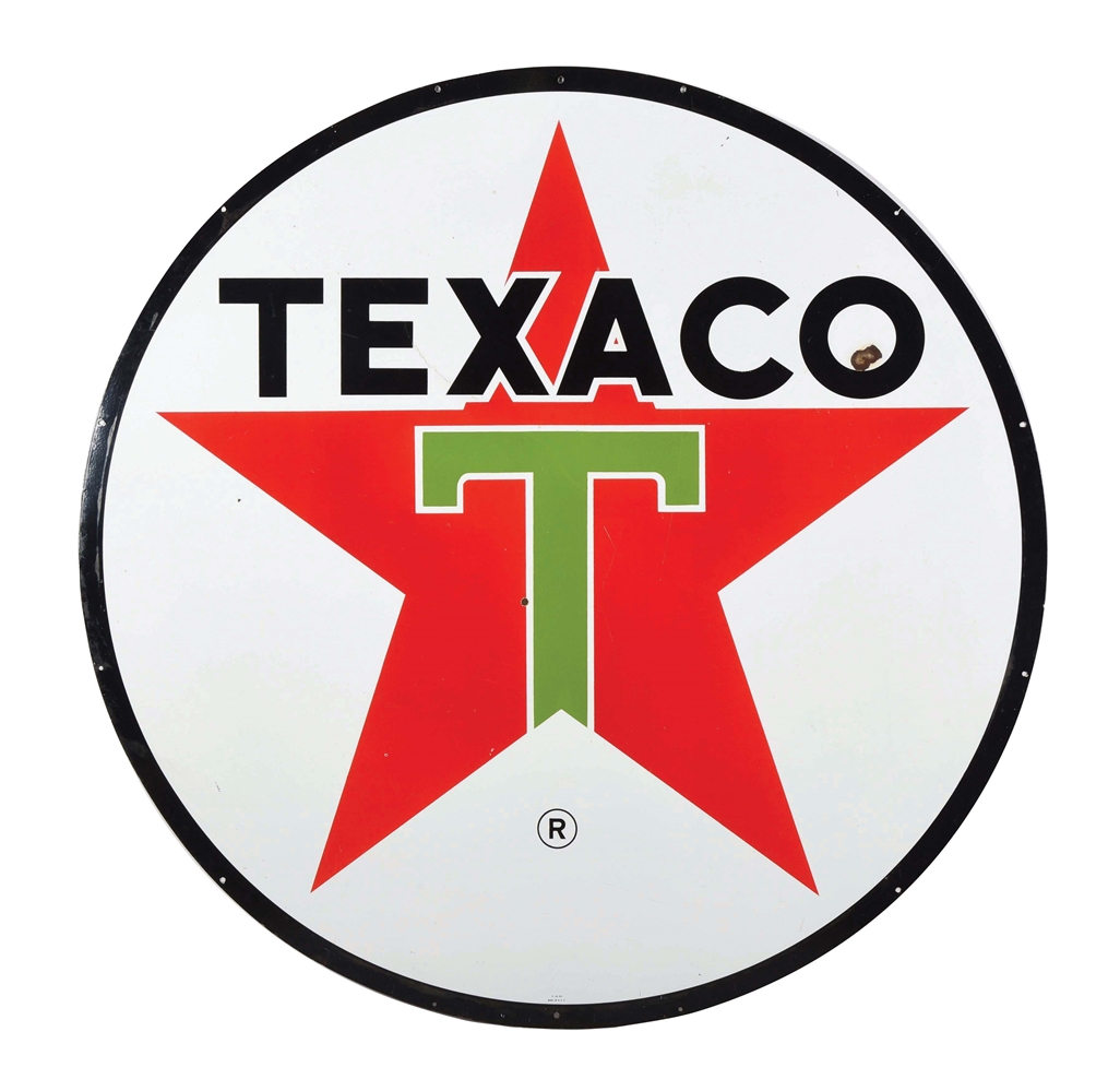 TEXACO GASOLINE PORCELAIN SERVICE STATION SIGN W/ STAR GRAPHIC. 