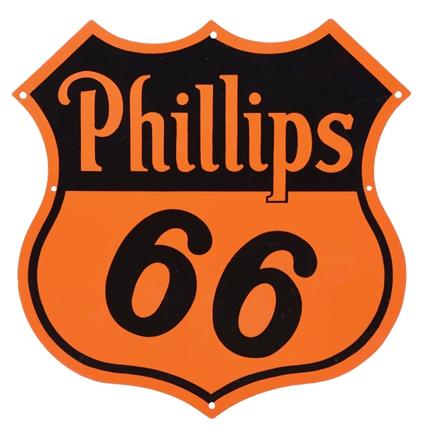 PHILLIPS 66 GASOLINE PORCELAIN SERVICE STATION SHIELD SIGN. 