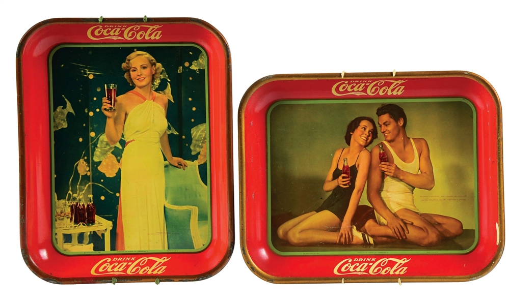 LOT OF 2: TIN LITHOGRAPH COCA-COLA TRAYS.