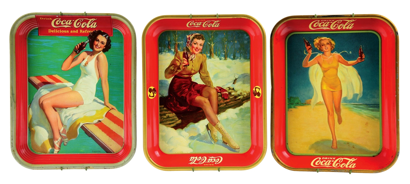 LOT OF 3: COCA-COLA TIN LITHOGRAPH TRAYS.