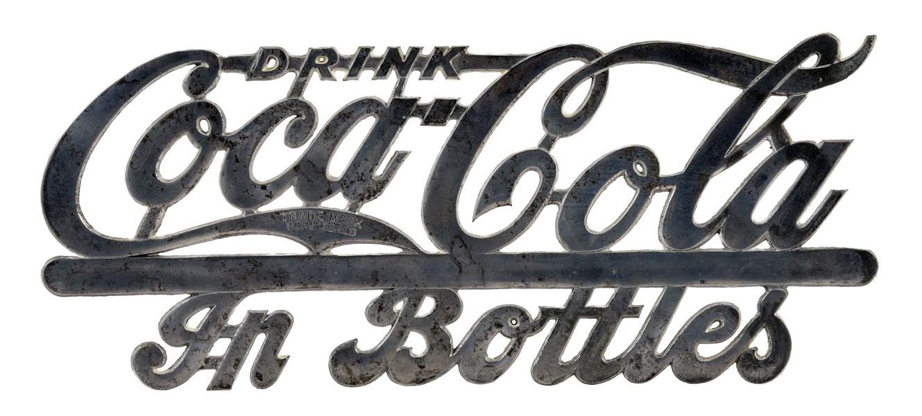 "DRINK COCA-COLA IN BOTTLES" ALUMINUM SIGN.