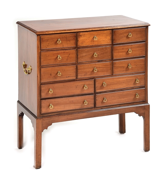 13 DRAWER CAMPAIGN CHEST ON FRAME.