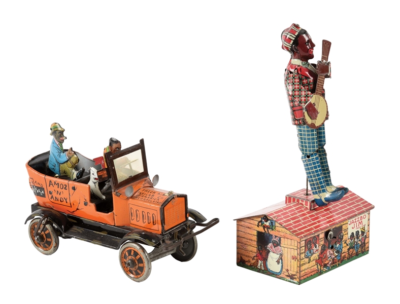 LOT OF 2: AMERICAN MADE MARX AND UNIQUE ART AFRICAN AMERICAN-THEMED TIN LITHO WIND-UP TOYS.