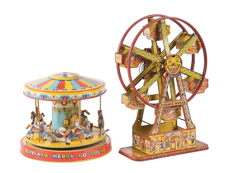 LOT OF 2: CHEIN TIN LITHO WIND-UP AMUSEMENT PARK TOYS.