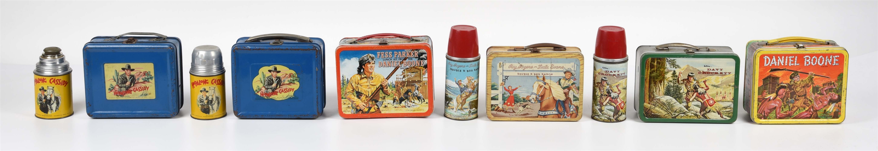LOT OF 6: EARLY TIN LITHO WESTERN-THEMED LUNCH BOXES.