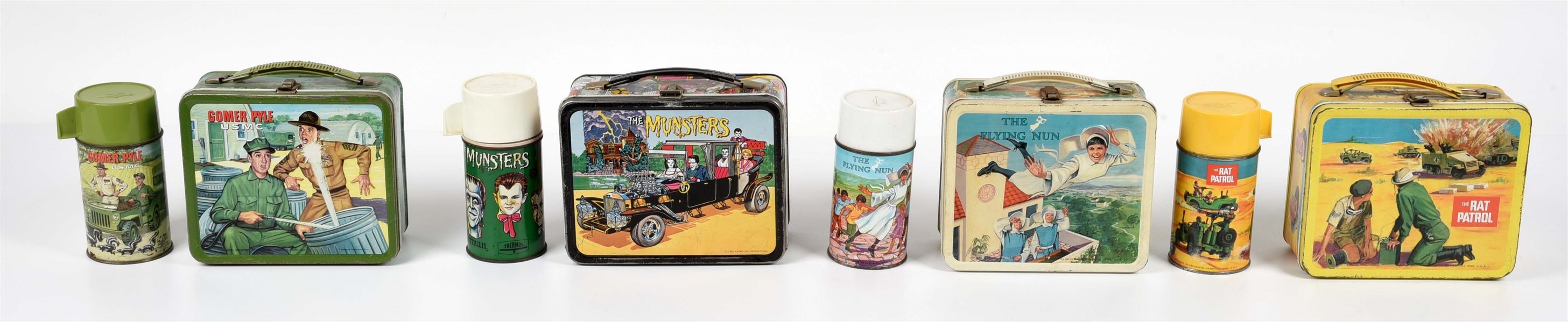 LOT OF 4: VARIOUS 1960S TV-RELATED METAL LUNCHBOXES.