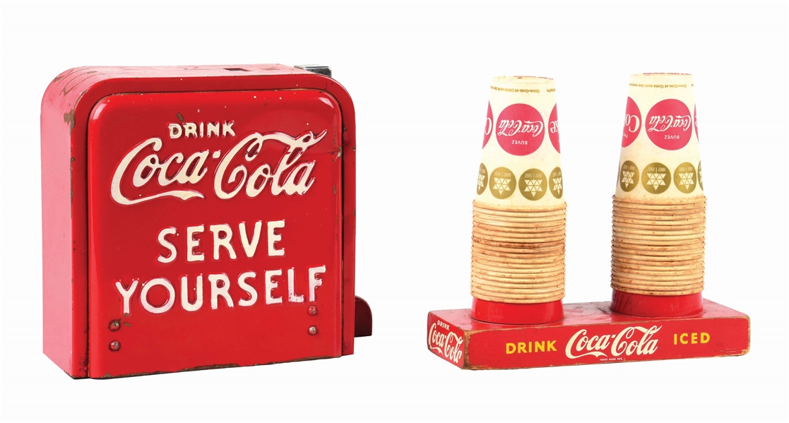 COCA-COLA "SERVE YOURSELF" STATION WITH CUPS.
