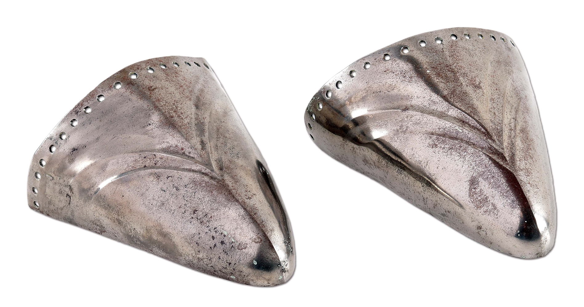 LOT OF 2: PAIR OF ARMOR TOES WITH REPOUSSE DESIGN.