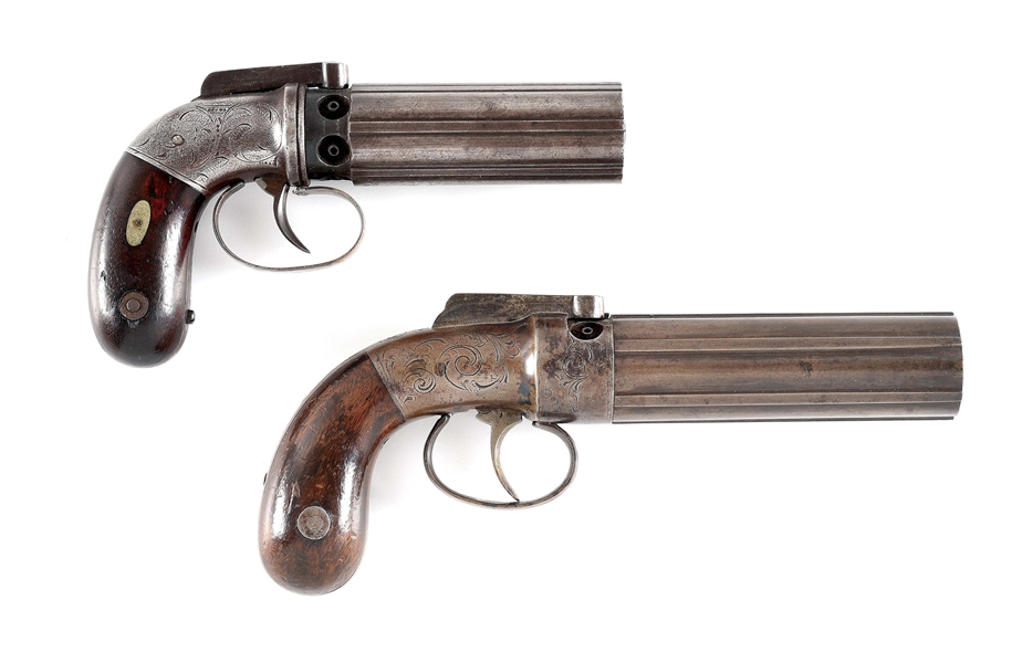 (A) LOT OF 2: ALLEN & THURBER AND WASHINGTON ARMS CO. PERCUSSION PEPPERBOX PISTOLS.