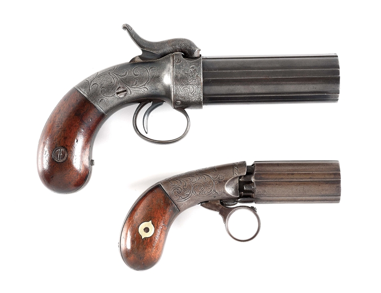 (A) LOT OF 2: UNSUSUAL AMERICAN PERCUSSION PEPPERBOX PISTOLS.