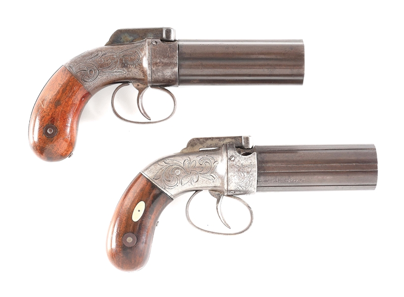 (A) LOT OF 2: MANHATTAN AND ALLEN & THURBER PERCUSSION PEPPERBOX PISTOLS.