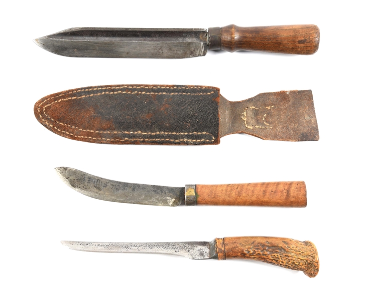 LOT OF 3: CIVIL WAR CONFEDERATE KNIVES MADE FROM FILES.