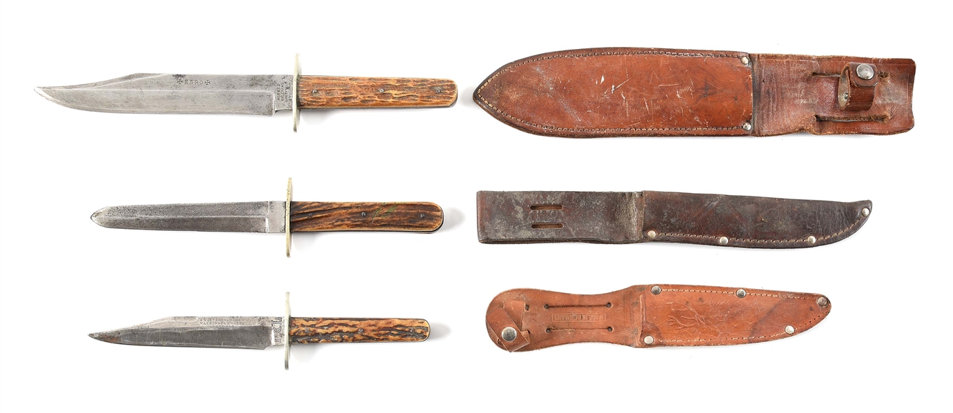 LOT OF 3: US CIVIL WAR ERA-LATE 19TH CENTURY ENGLISH KNIVES.