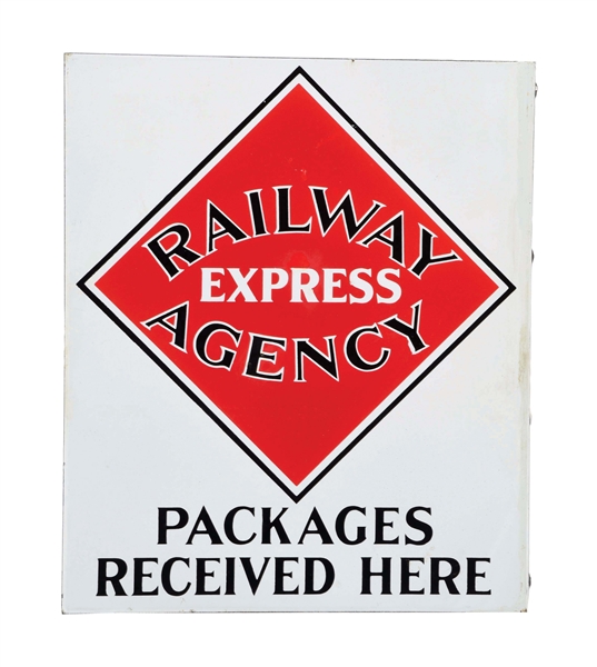 RAILWAY EXPRESS AGENCY PORCELAIN FLANGE SIGN.