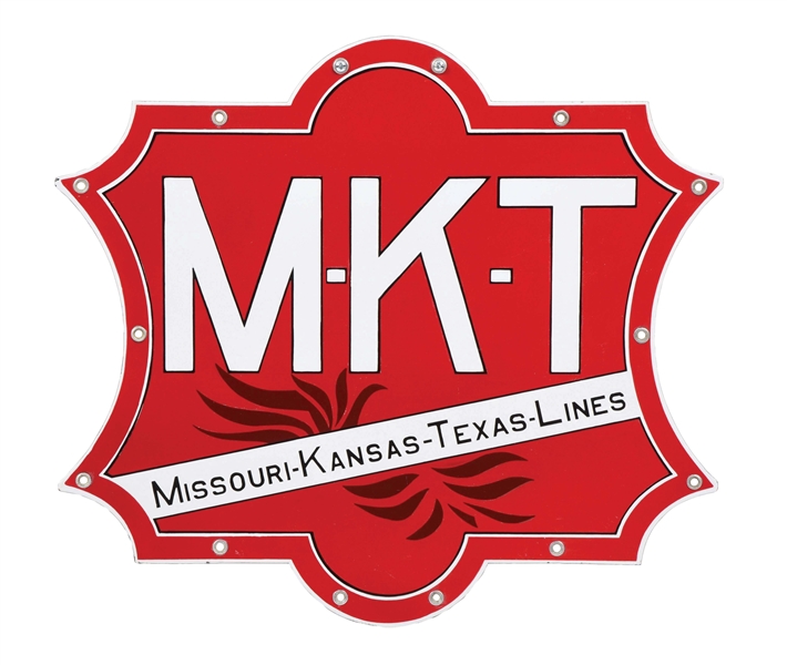 OUTSTANDING M-K-T MISSOURI KANSAS TEXAS LINES PORCELAIN RAILROAD SIGN. 